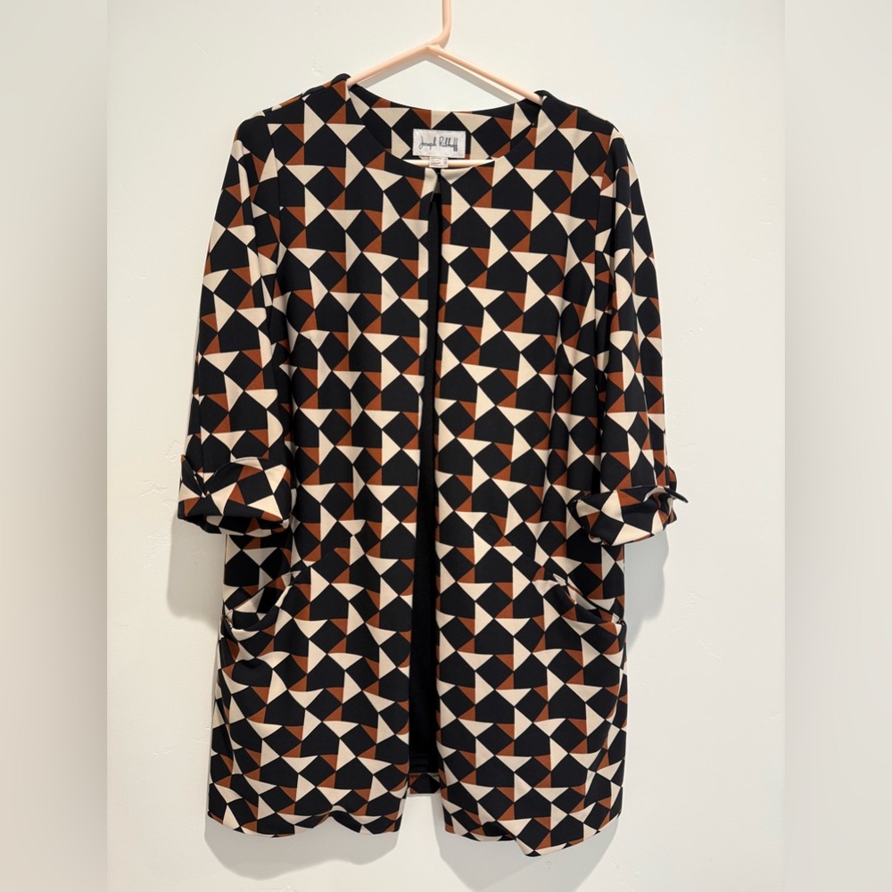 Joseph Ribkoff geometric pattern long cardigan jacket size 10